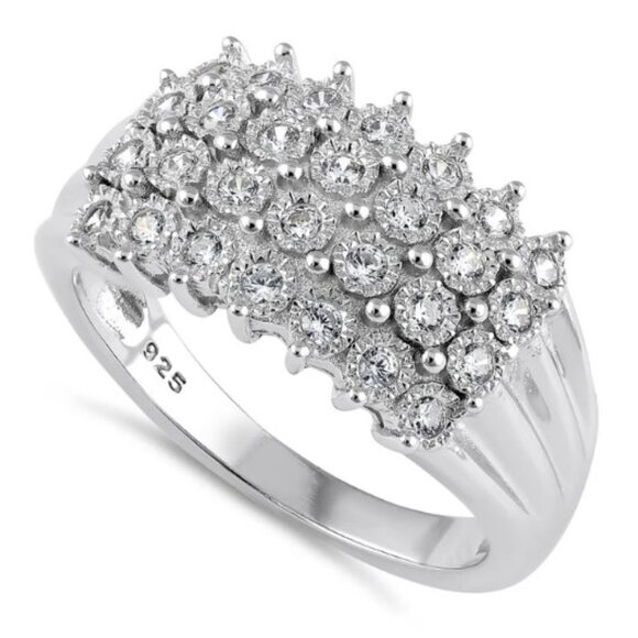 925 STERLING SILVER 4 Row Pave Cubic Zirconia Ring - Picture 11 of 13